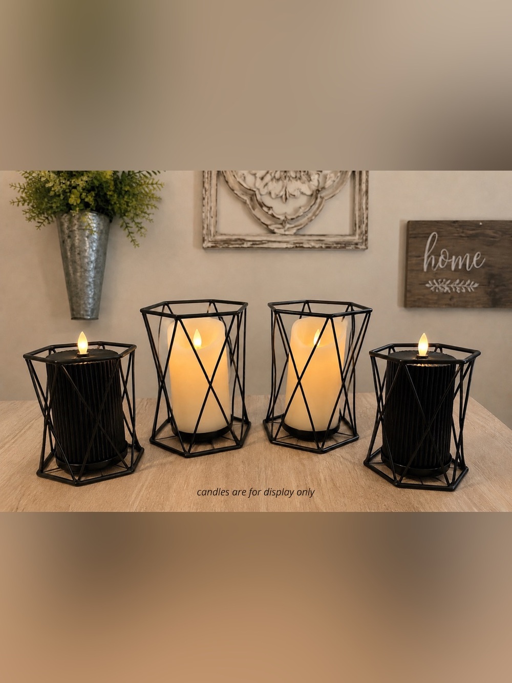 Set of 4 Black Metal Geometric Candle Holders Modern Farmhouse Decor